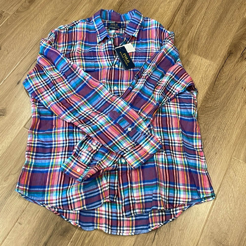 Polo Ralph Lauren Multi Color Linen long sleeve XL